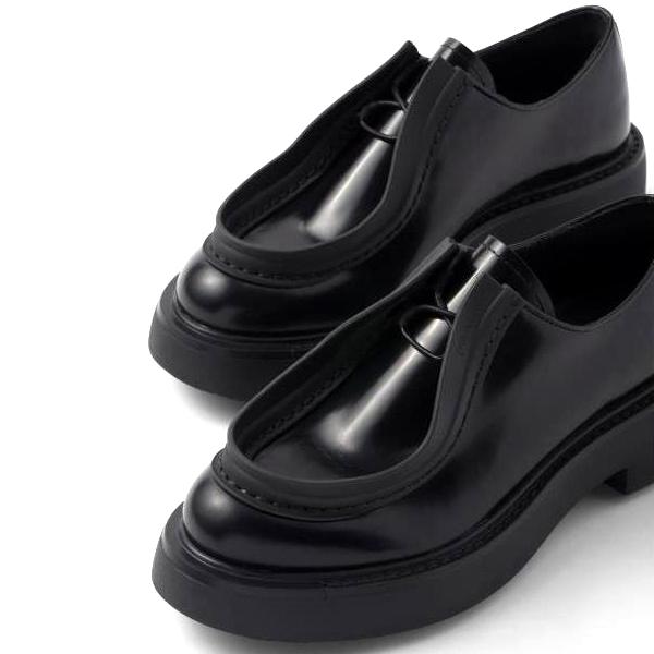 PRADA Brushed Leather Derby Shoes with Embossed Logo Detail