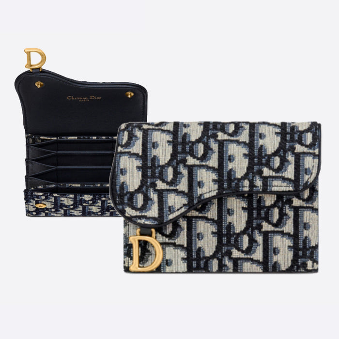 DIOR Oblique Canvas 5-Pocket Card Holder Wallet Navy
