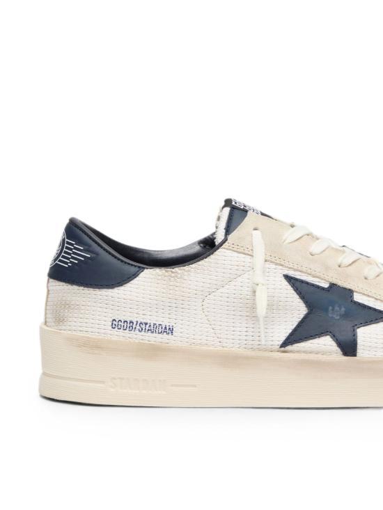 GOLDEN GOOSE Beige Ink Blue Leather Low-Top Sneakers for Men