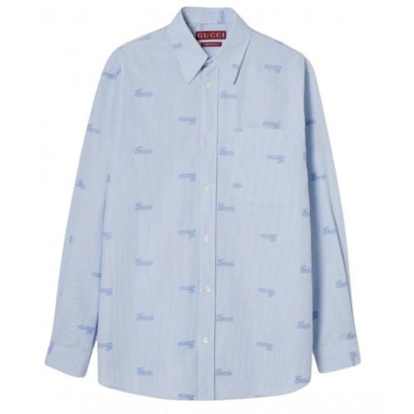 GUCCI Embroidered Stripe Cotton Long-Sleeve Shirt
