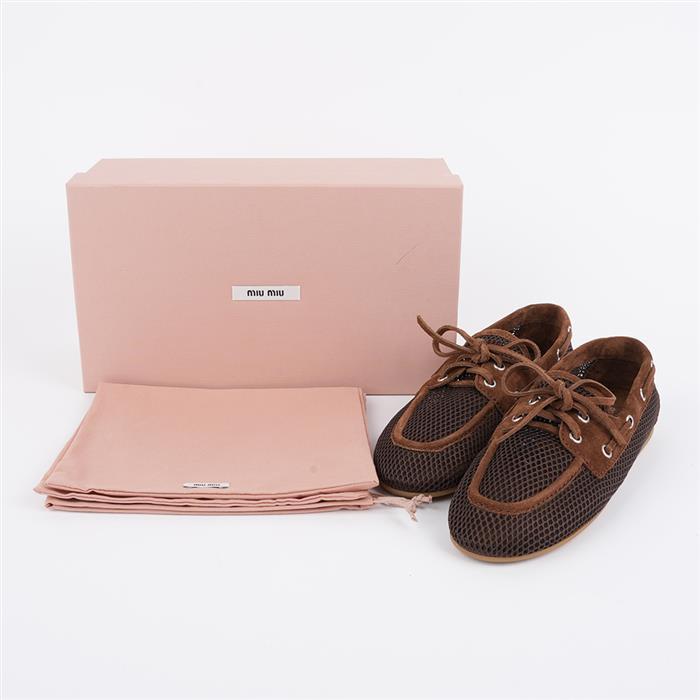 Miu Miu Mesh Suede Deck Flat Shoes