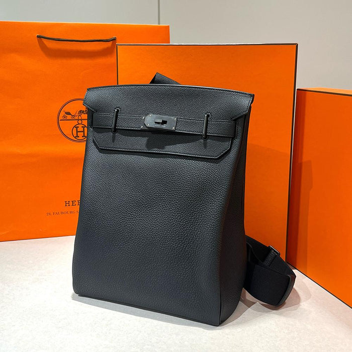 HERMES So Black Togo Leather Herbag Backpack GM Unisex