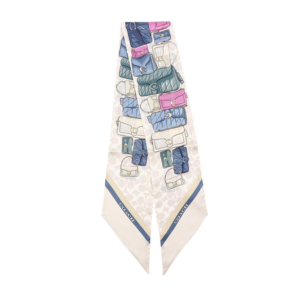 Coach Stacked Tabby Bag Print Skinny Silk Scarf Chalk Multi
