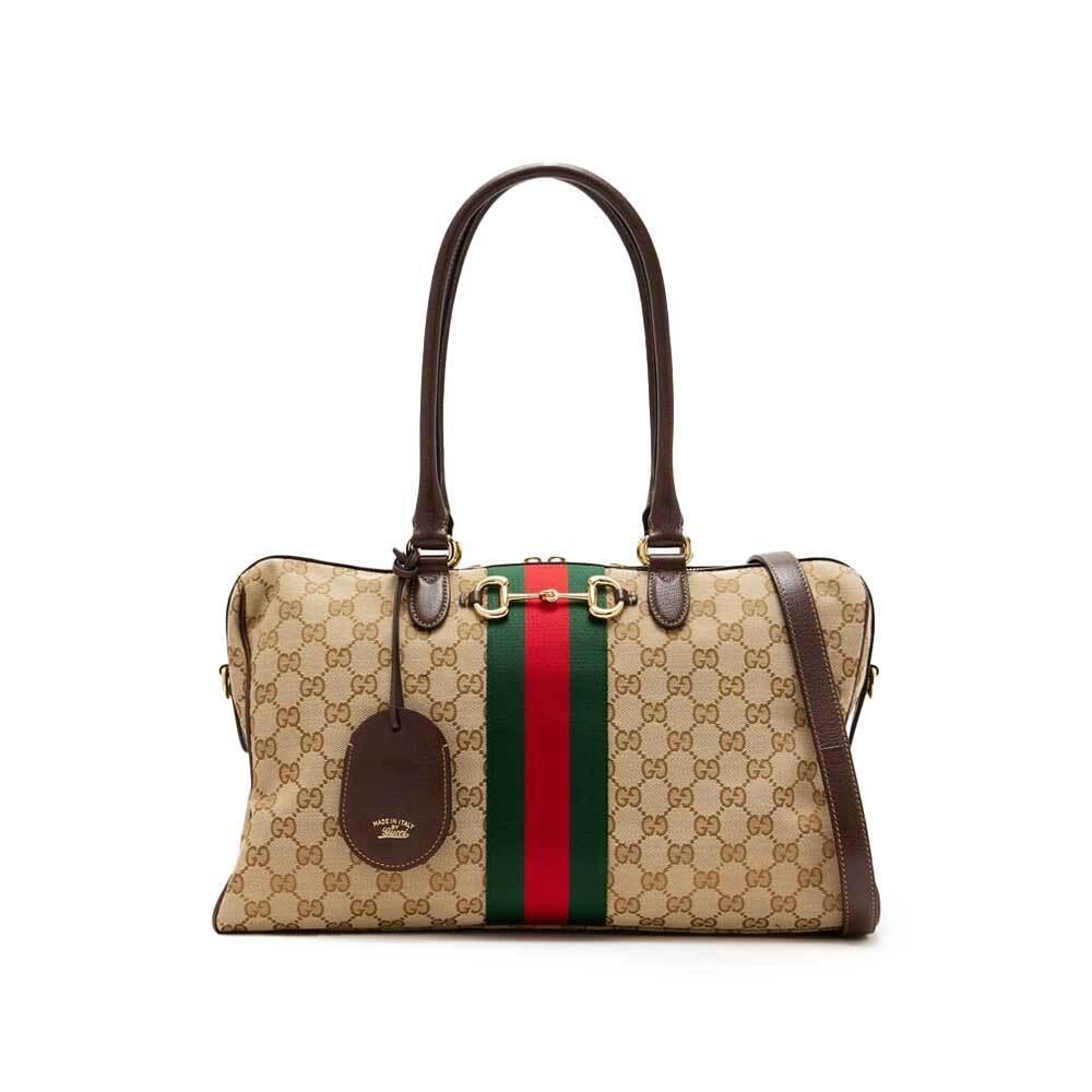GUCCI Borsetto Large Boston Bag Tote Brown Leather Handbag