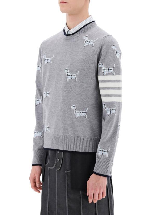 THOM BROWNE Light Gray Wool Round Neck Knit Sweater for Men