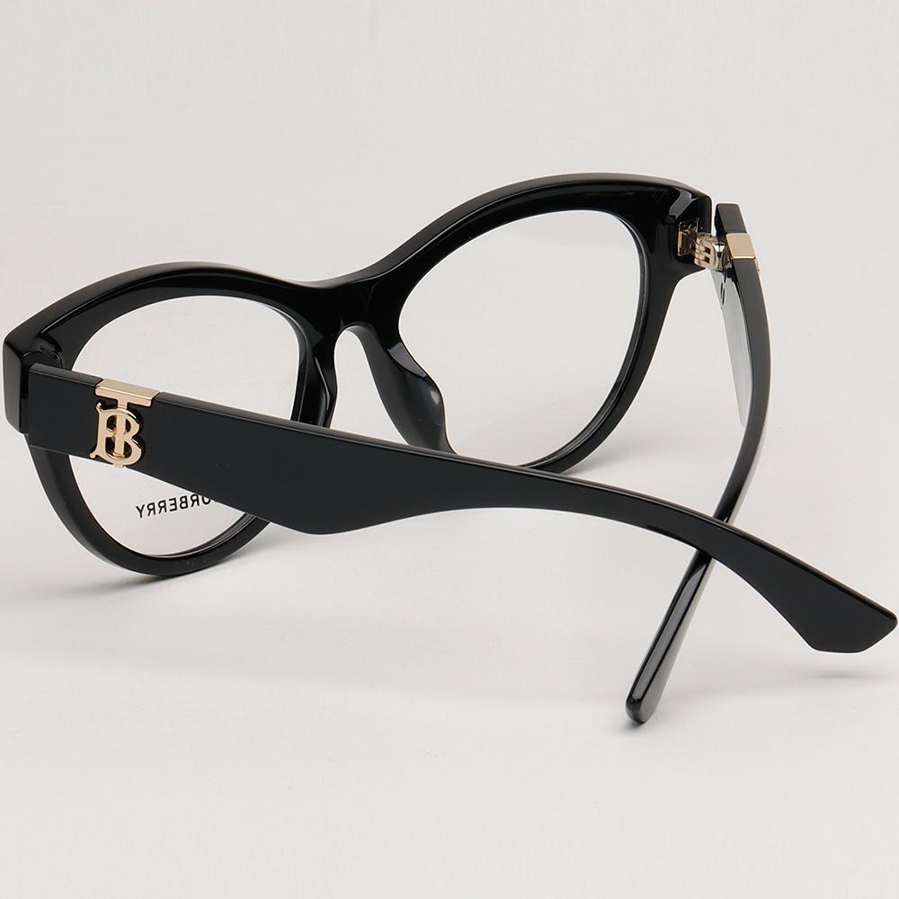 BURBERRY Round Black Acetate Logo-Detailed Asian Fit Eyeglasses BE2404F 3001