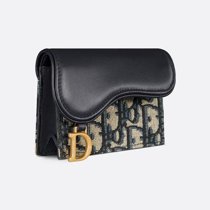 DIOR Saddle Bloom Blue Leather Card Holder Wallet S5611CNKO M928