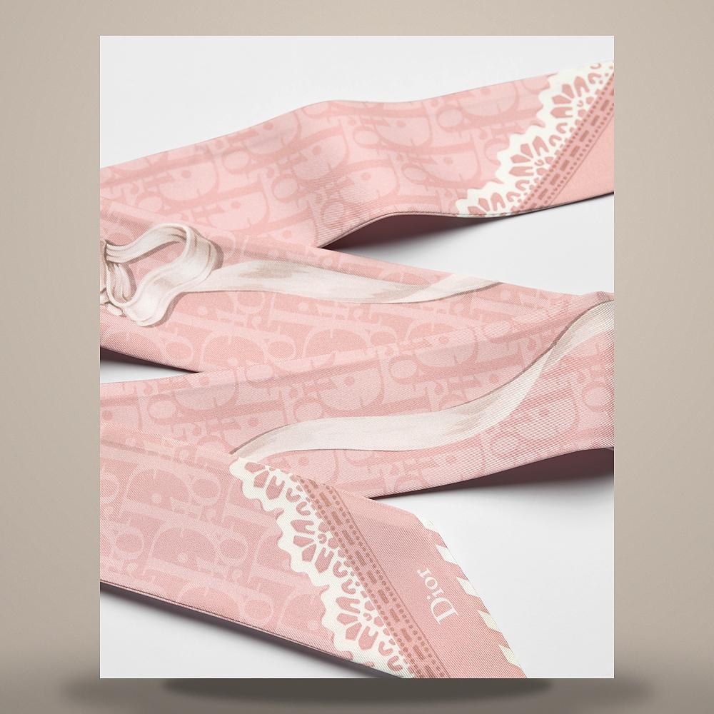 DIOR Pink Silk Twill Medalion Mitzah Scarf 62TM106I6045 C428