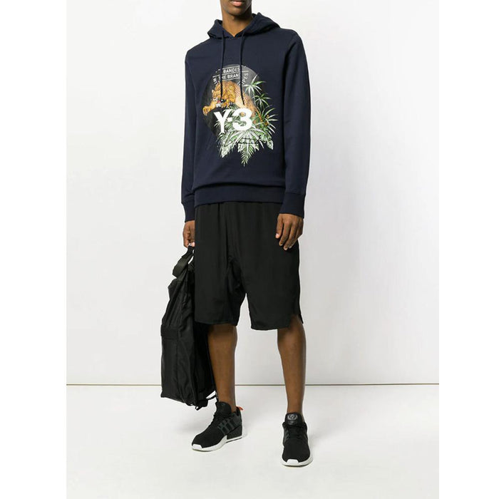 Y-3 Dark Navy Jaguar Print Hooded T-Shirt