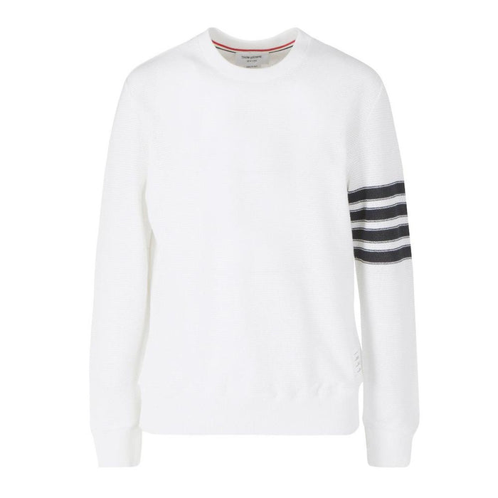 THOM BROWNE White Waffle Stitch Diagonal Armband Sweatshirt