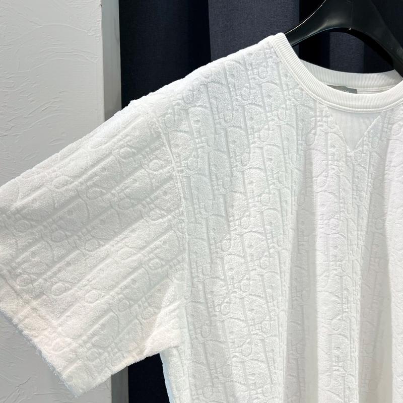 DIOR Oblique Casual Fit White Terry Cotton Jacquard T-Shirt