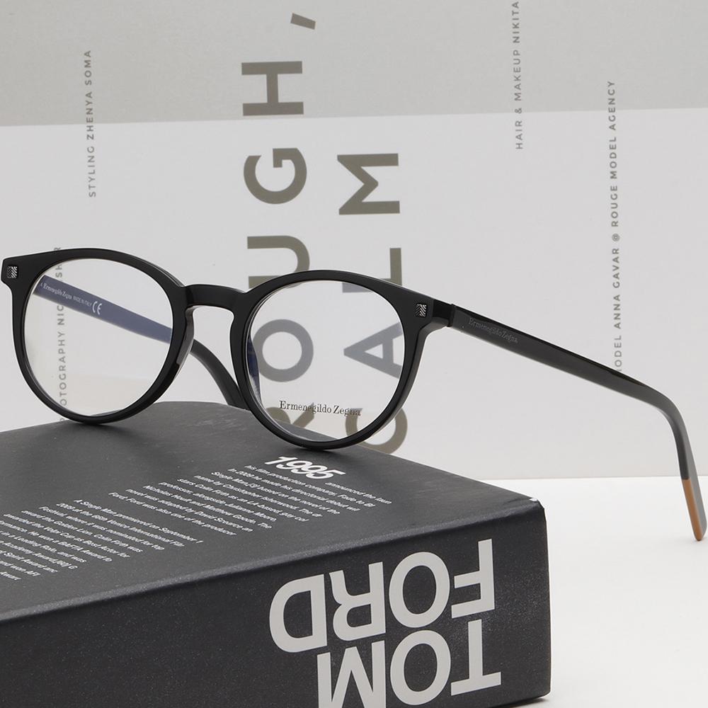 Zegna Lightweight Retro Round Acetate Eyeglasses Unisex EZ5214 001