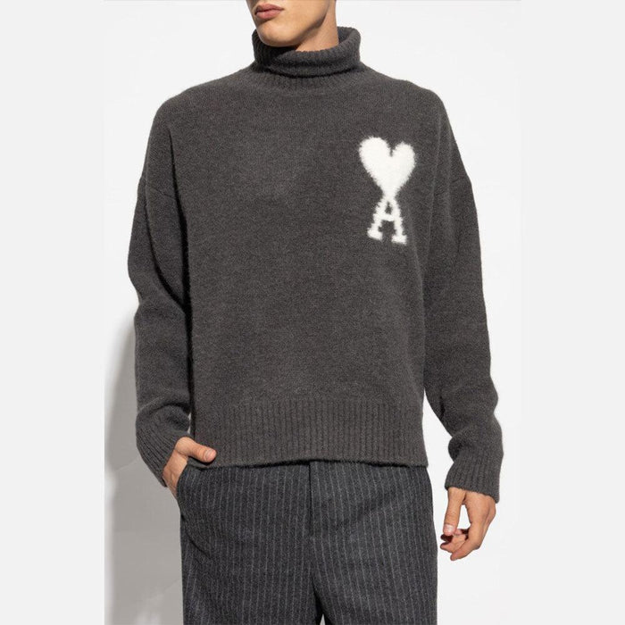 AMI Unisex Turtleneck Knit Sweater Gray