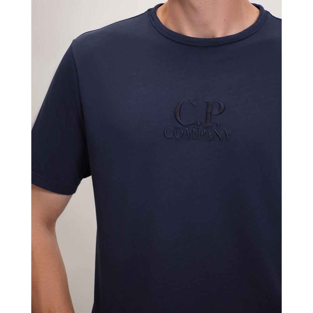 CP Company Logo Embroidered Men's Short Sleeve T-Shirt Navy Cotton