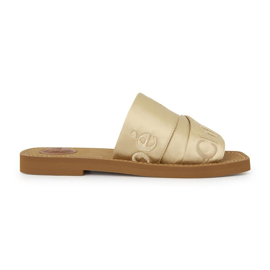Chloe Woody Slide Sandals Beige Canvas Slippers CH26S 188VH