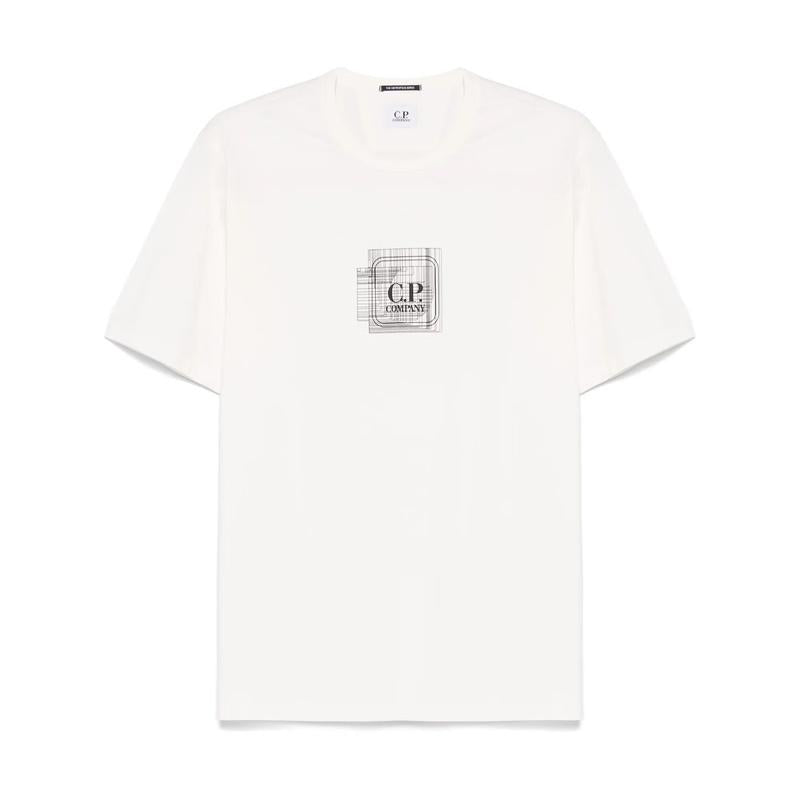 CP Company Logo Print Short Sleeve T-Shirt for Men White Cotton