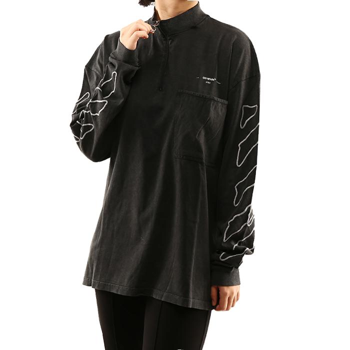 OFF WHITE Gray Half-Zip Long Sleeve T-Shirt Women