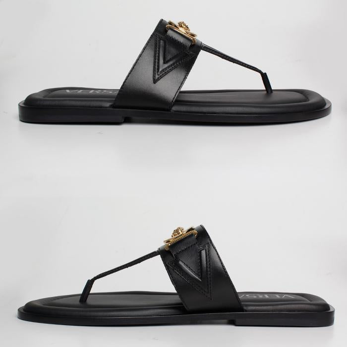 Versace Men’s Medusa Flip Flop Slides Black Rubber Sandals