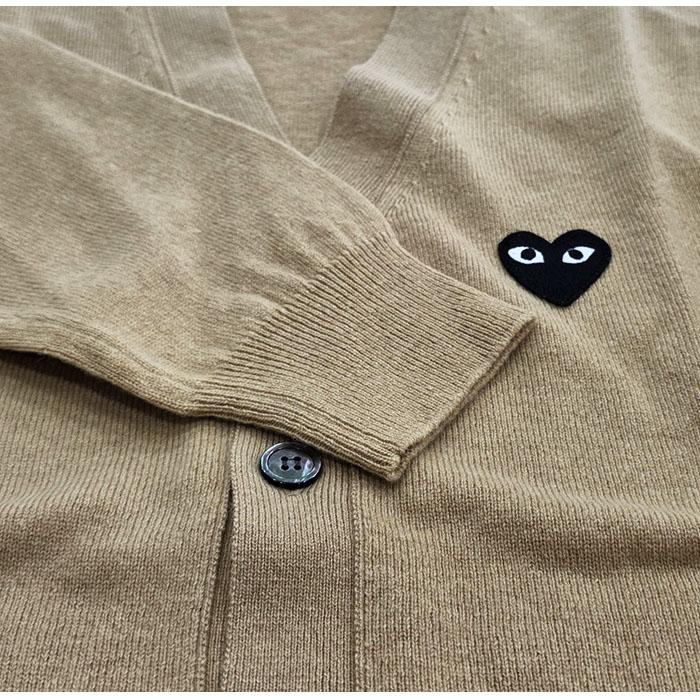 Comme des Garcons Beige V-Neck Cardigan Black Patch Knit for Men