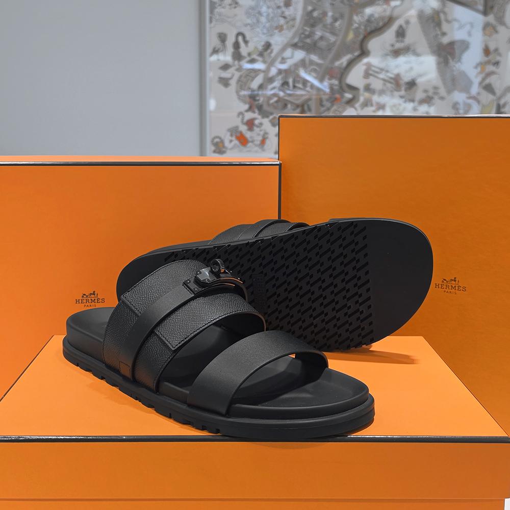 HERMES So Black Epsom Calfskin Mix Jackson Sandals for Men
