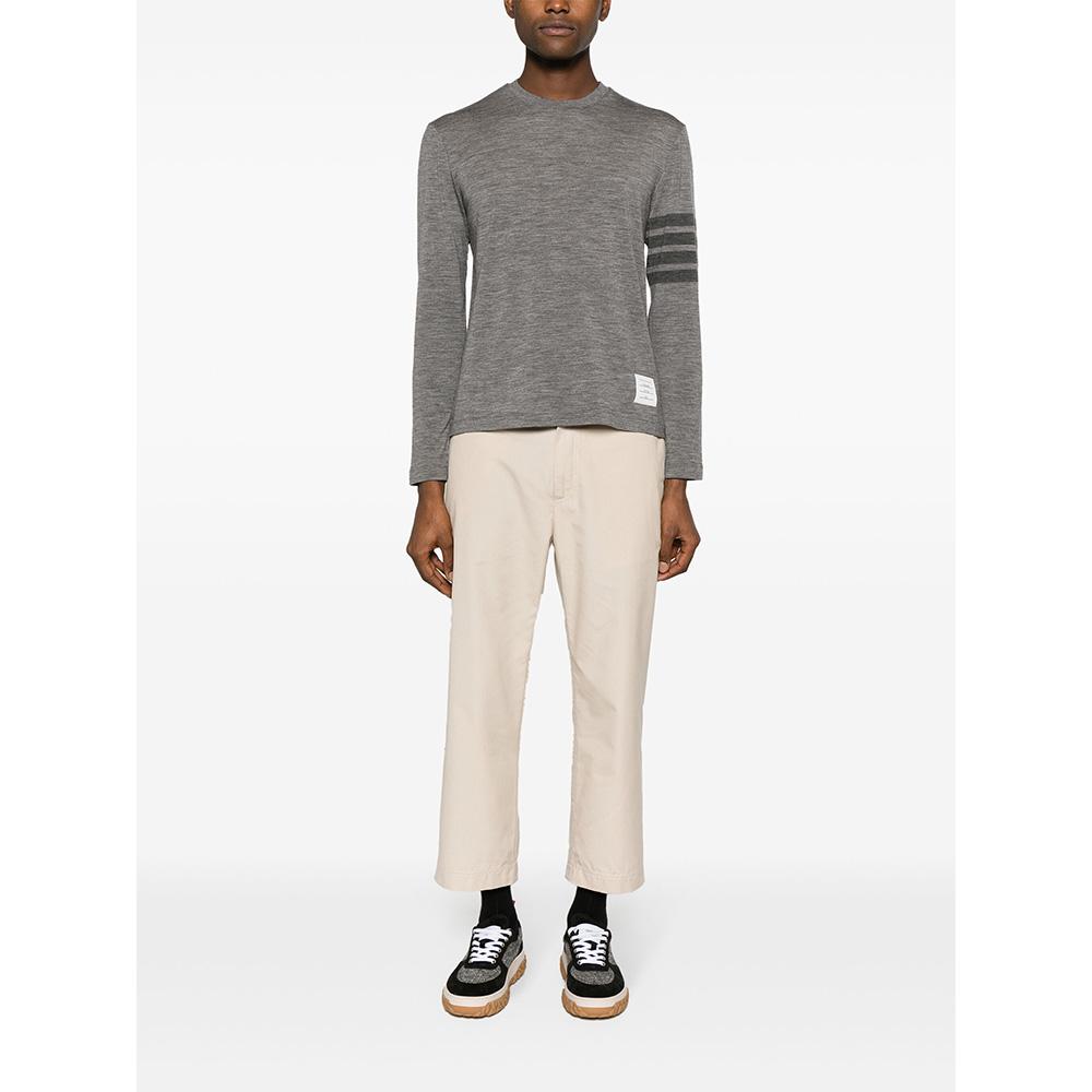 THOM BROWNE 4-Bar Wool Jersey Long Sleeve T-Shirt Gray
