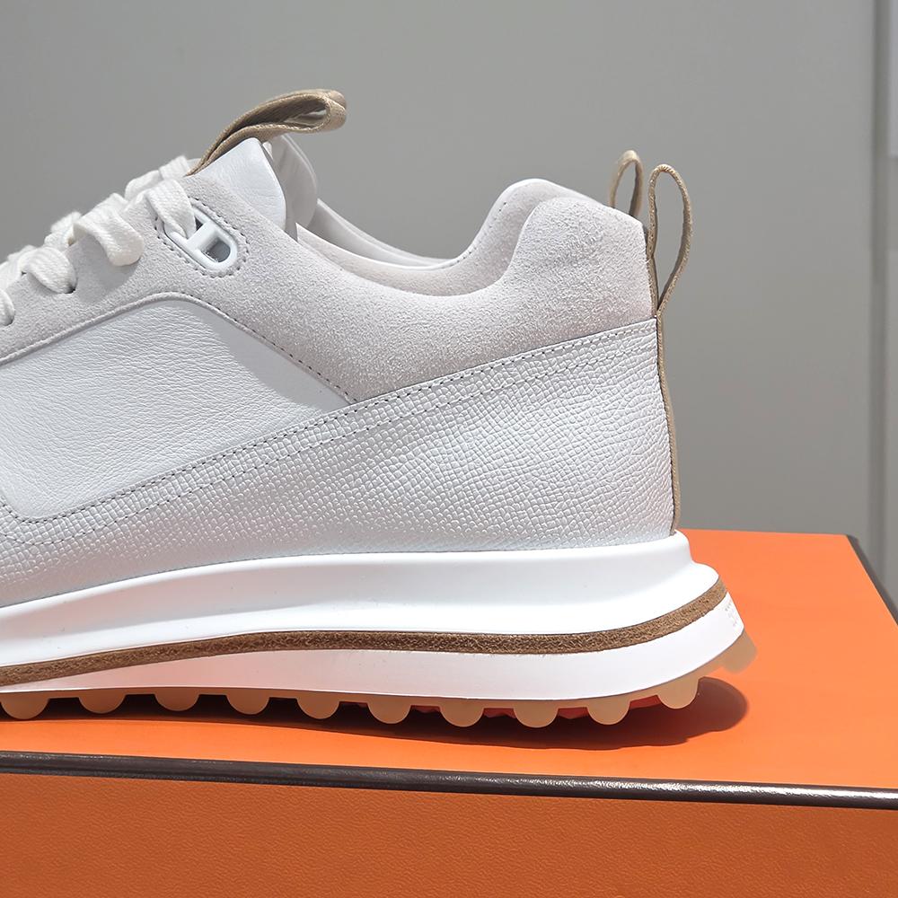 HERMES White Beige Suede Calfskin Low-Top Sneakers for Men