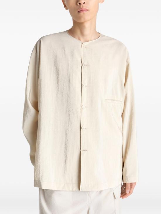 Lemaire Dry Silk V-Neck Long-Sleeve Shirt Oat Milk