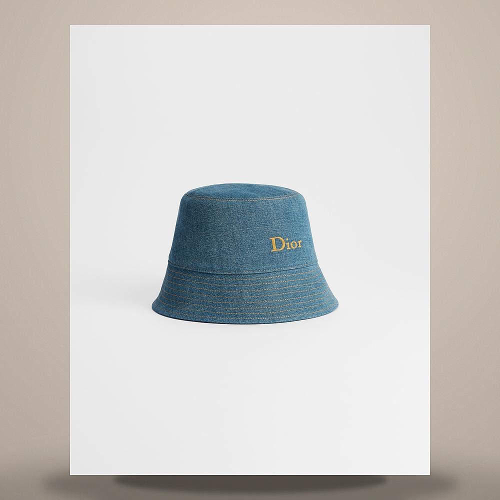 DIOR Blue Cotton Linen Denim Narrow Brim Bucket Hat CPB06238EDEN C500