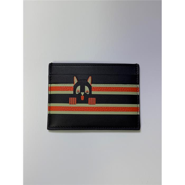 LOEWE Plain Leather Card Holder Futurist Cat Print Black