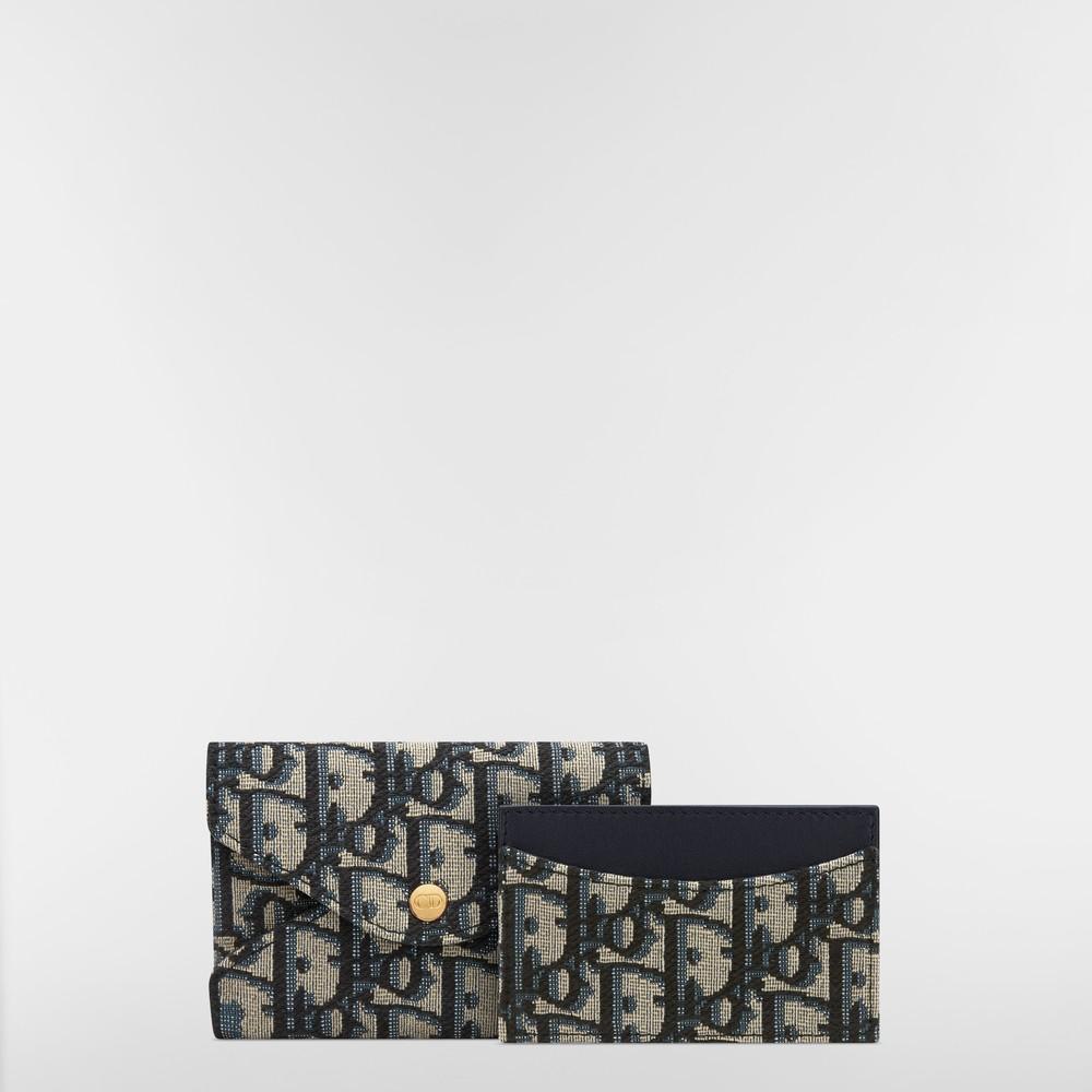 DIOR Blue Dior Oblique Jacquard Card Holder Wallet