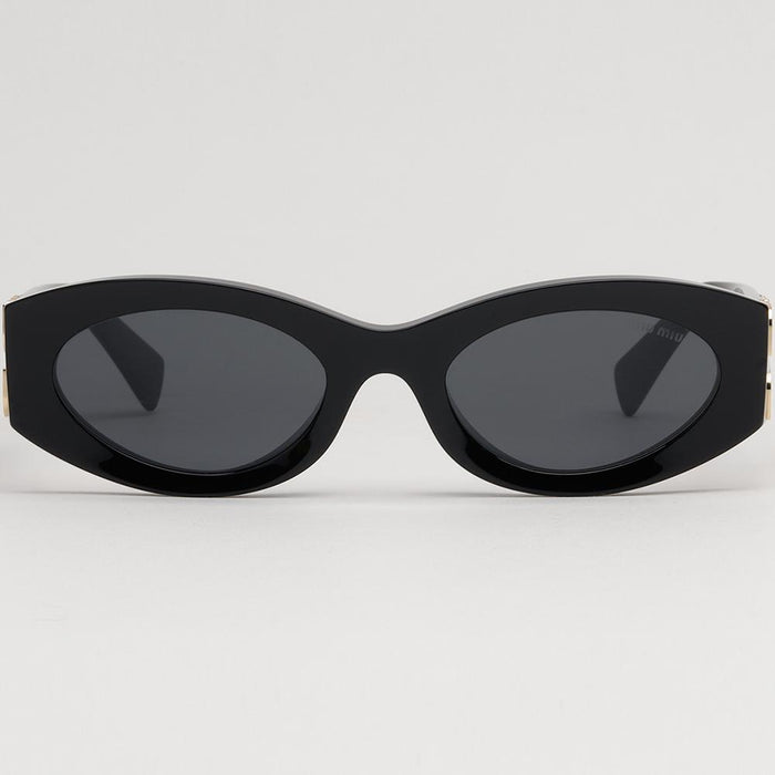 Miu Miu Black Oval Acetate Sunglasses with Big Logo Decoration