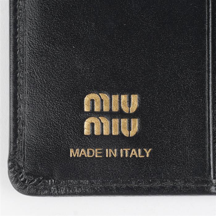 Miu Miu Metal Pendant Leather Card Holder Black