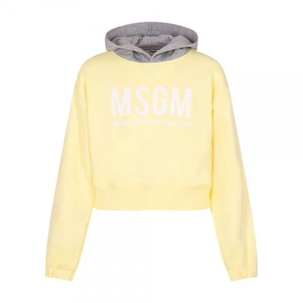 MSGM Kids Women Logo Print Two-Tone Cropped Hoodie Lemonade Gr S6MSJGHS025 MS078