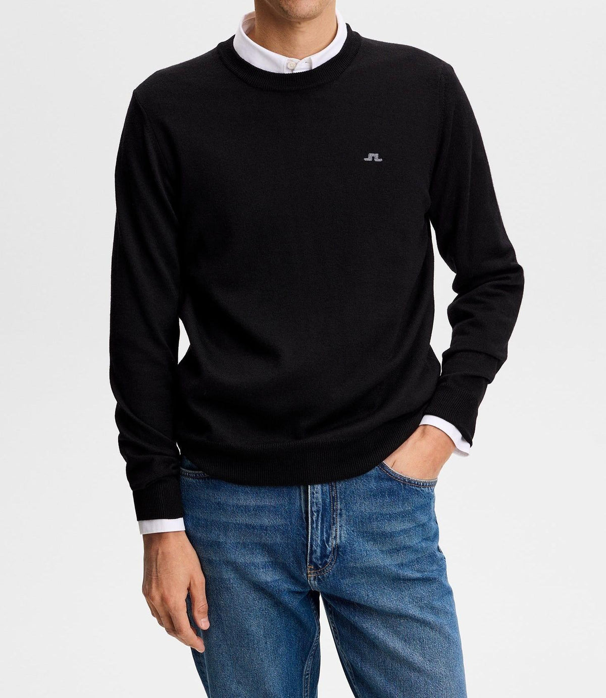 J LINDEBERG Merino Crewneck Sweater Black Men’s Golfwear
