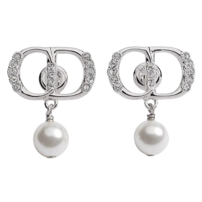 DIOR CD Perluore Earrings Gold-Tone Crystal Studs