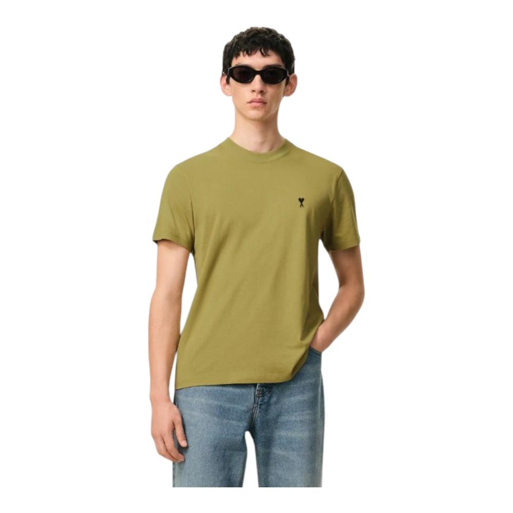 AMI Green Ami de Coeur White Cotton Short Sleeve T-Shirt