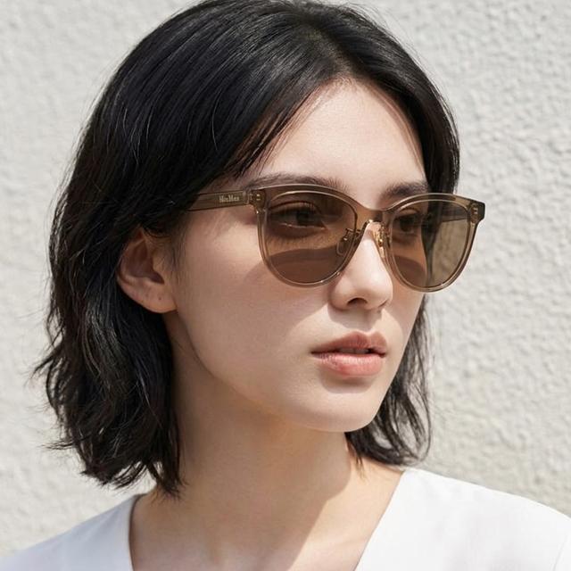 Max Mara Clear Brown Round Acetate Asian Fit Sunglasses MM0107K 45E