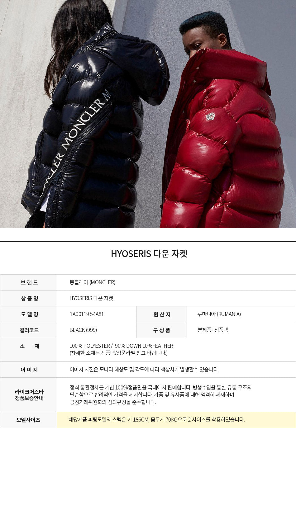 Moncler Men's Down Puffer Jacket 1A00119 54A81 999