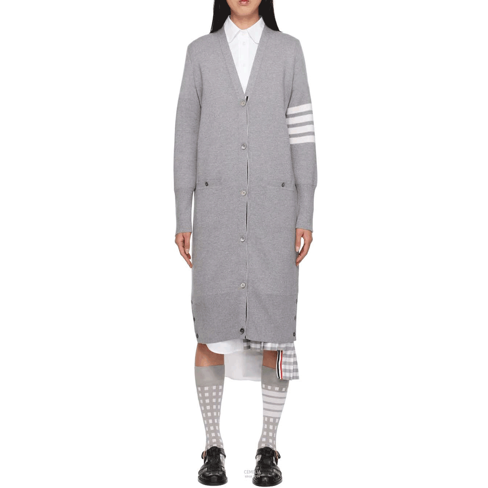 THOM BROWNE Women’s Milano Stitch Wool Long Cardigan Gray