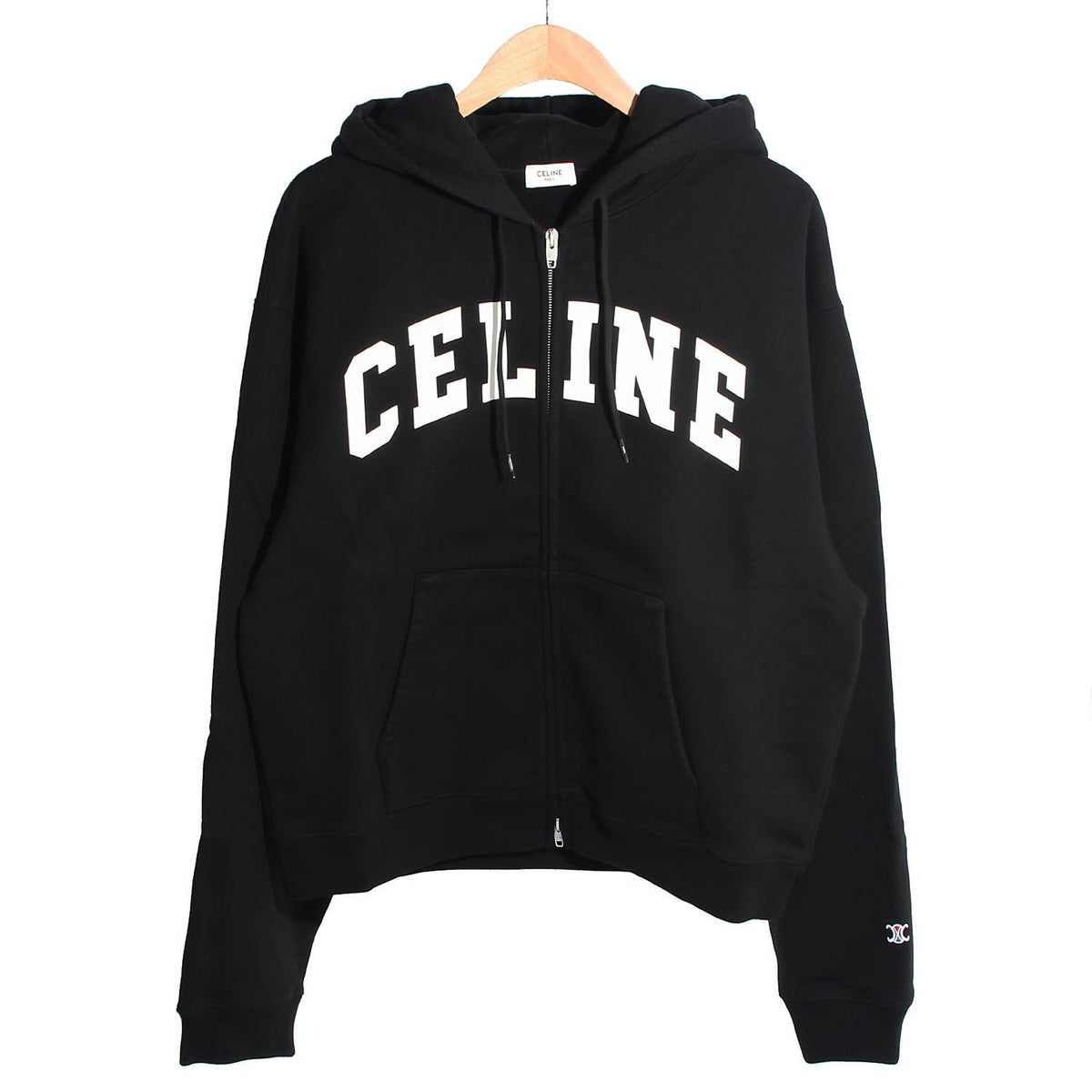 CELINE Logo Cotton Zip Hoodie Black Unisex