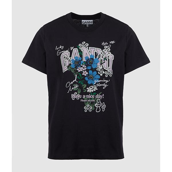 GANNI Basic Cotton Relaxed Fit Flower Short Sleeve T-Shirt A1050331 252