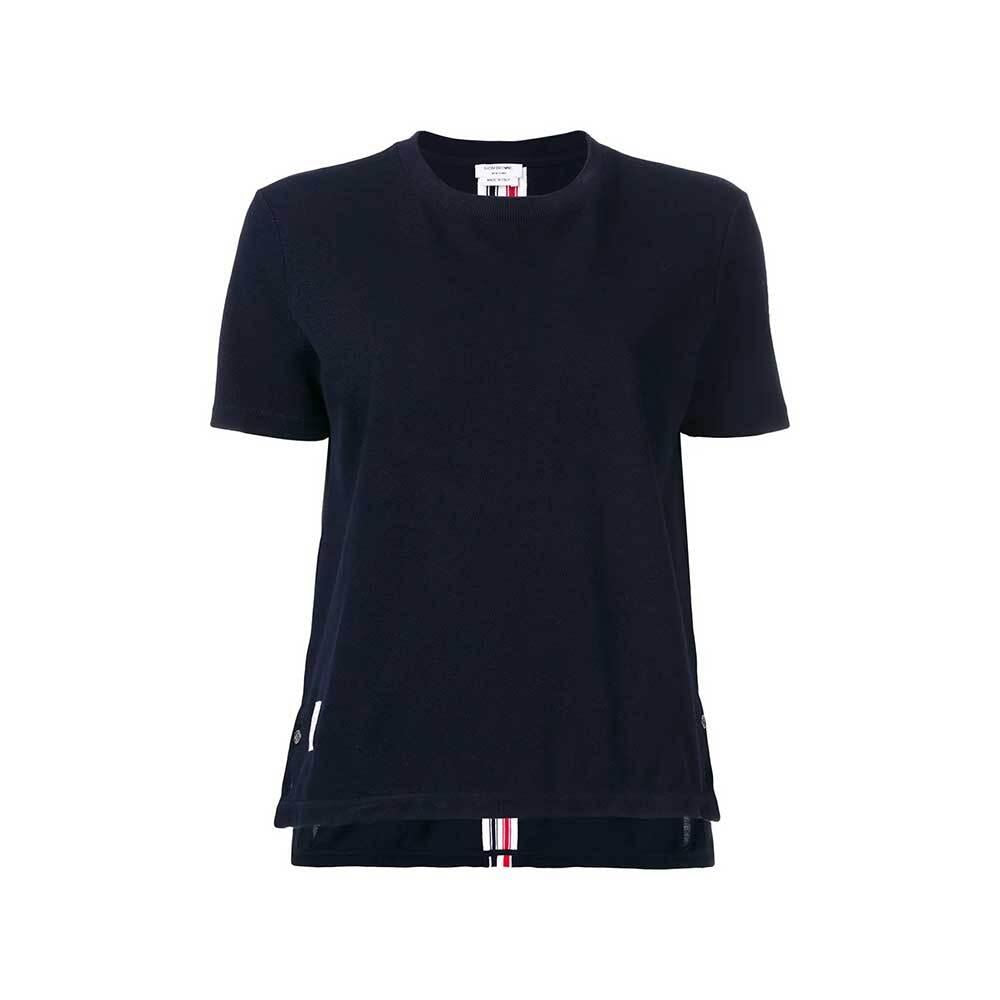 THOM BROWNE Classic Piqué Stripe Short Sleeve T-Shirt Navy
