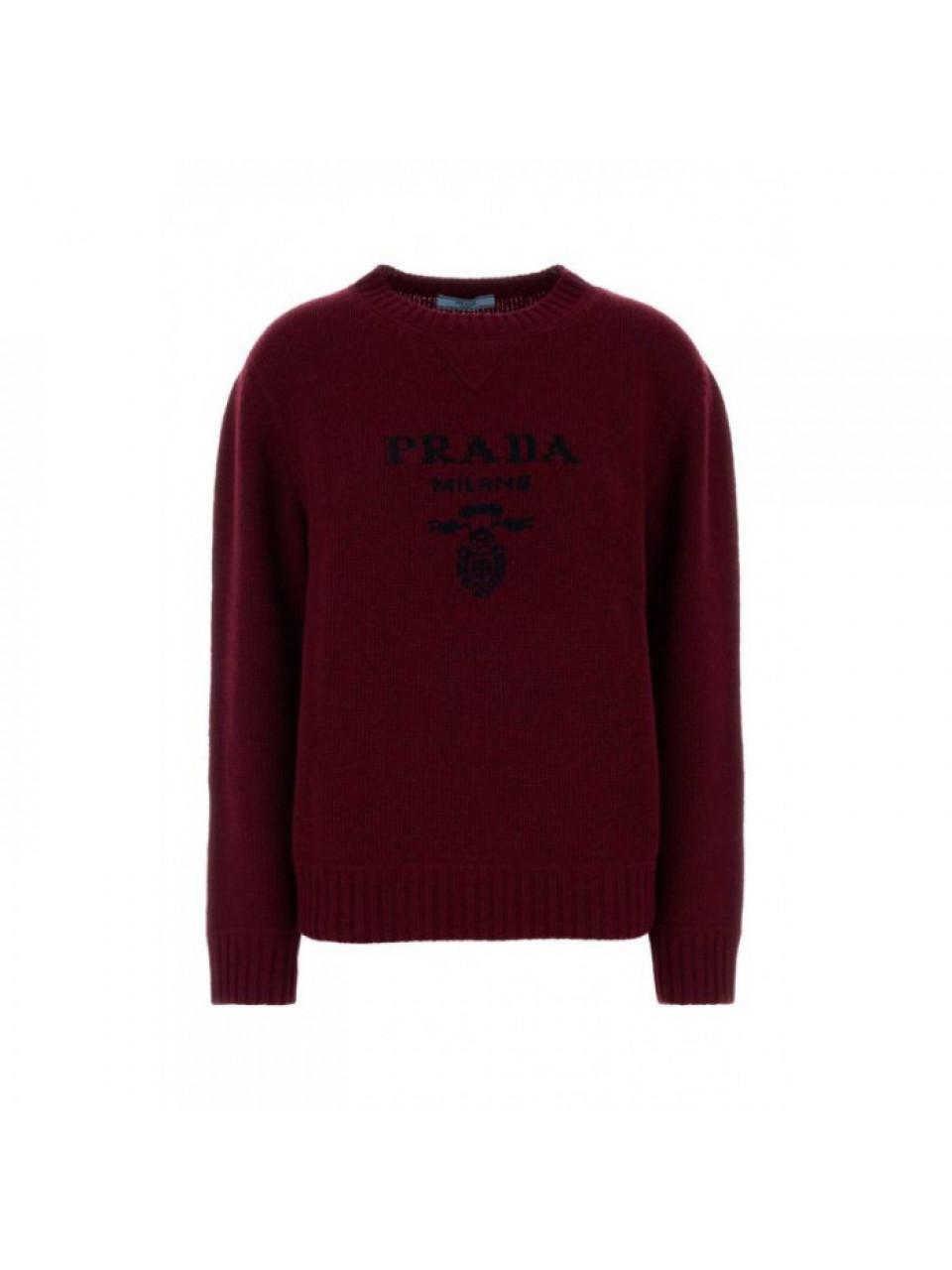 PRADA Women's Cashmere Wool Logo Crewneck Knit Sweater 1YMW F0399