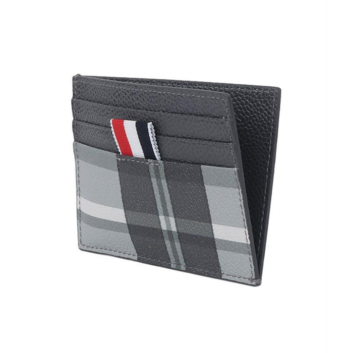 THOM BROWNE 4-Bar Stripe Pebbled Grain Madras Leather Card Holder