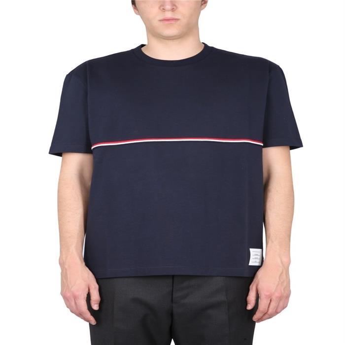 THOM BROWNE RWB Stripe Midweight Short Sleeve T-Shirt Navy