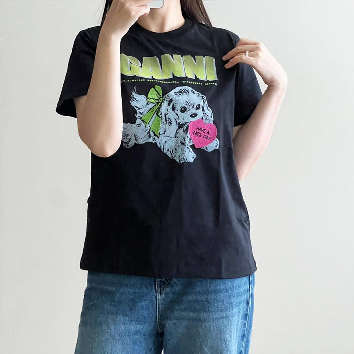 GANNI Poodle Graphic Black Short-Sleeve T-Shirt