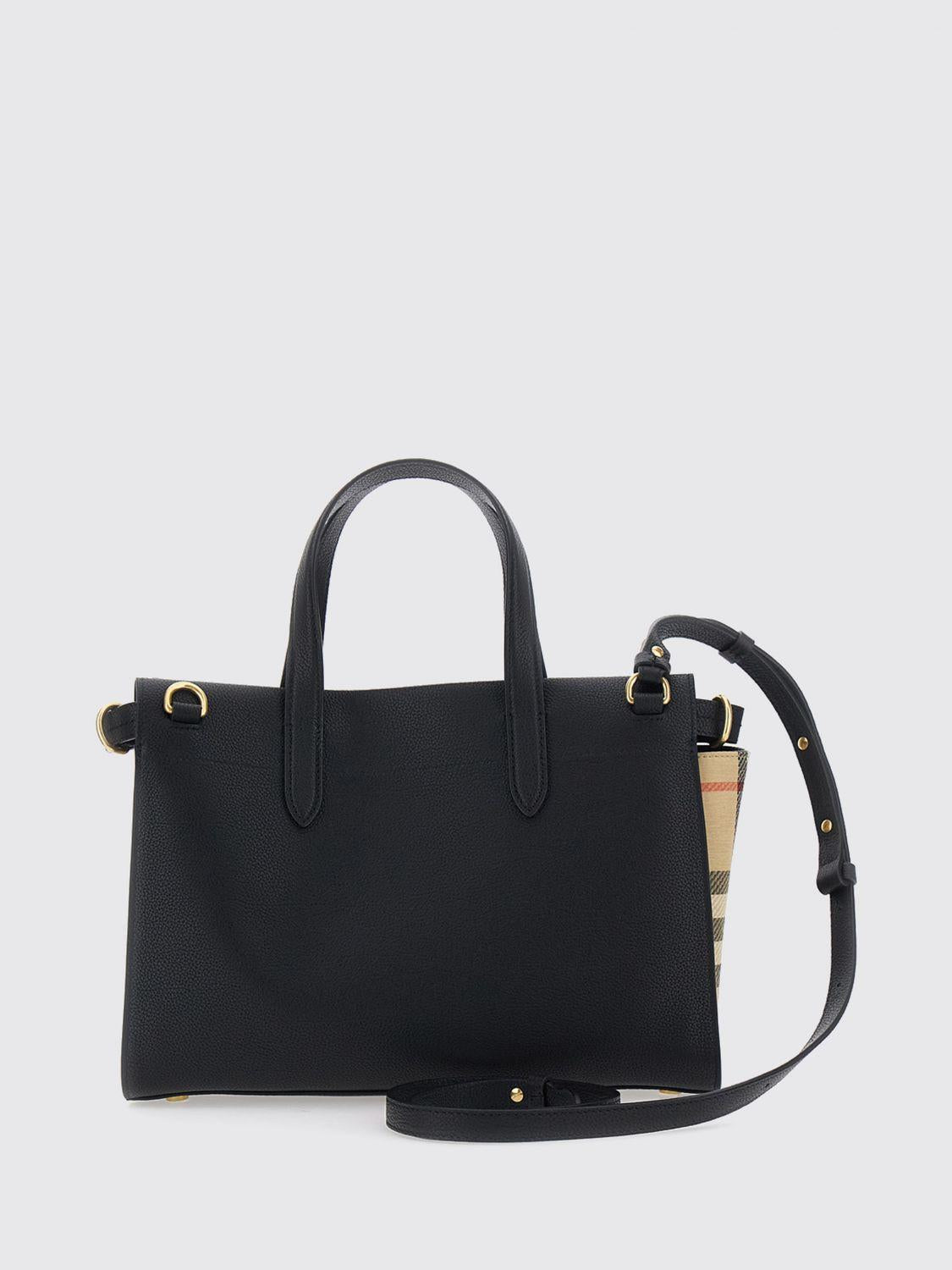 BURBERRY Leather Canvas Tote Bag Beige Black