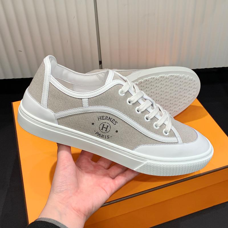 HERMES Men’s Get Sneakers Gray Suede Goatskin Calfskin Low-Top