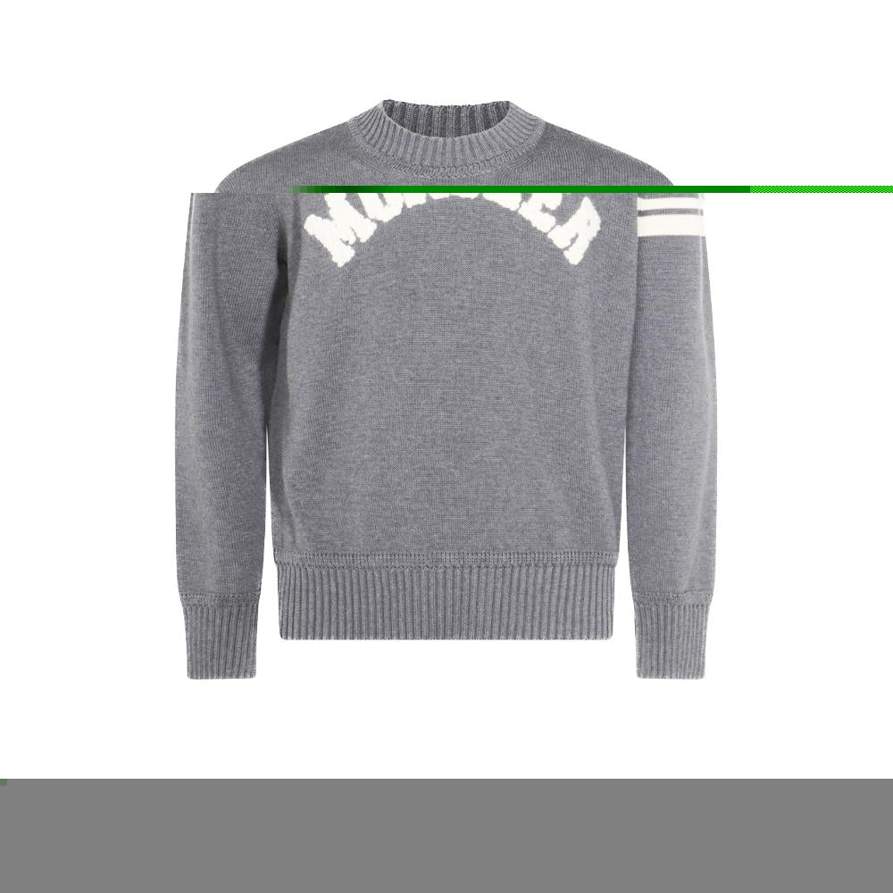 Moncler Gray Bouclé Lettering Logo Patch Crewneck Knit Sweater 9C00009 M1367 930