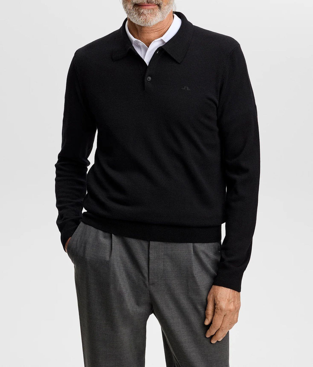 J LINDEBERG Men’s Merino Knit Zip Polo Long Sleeve Black Top